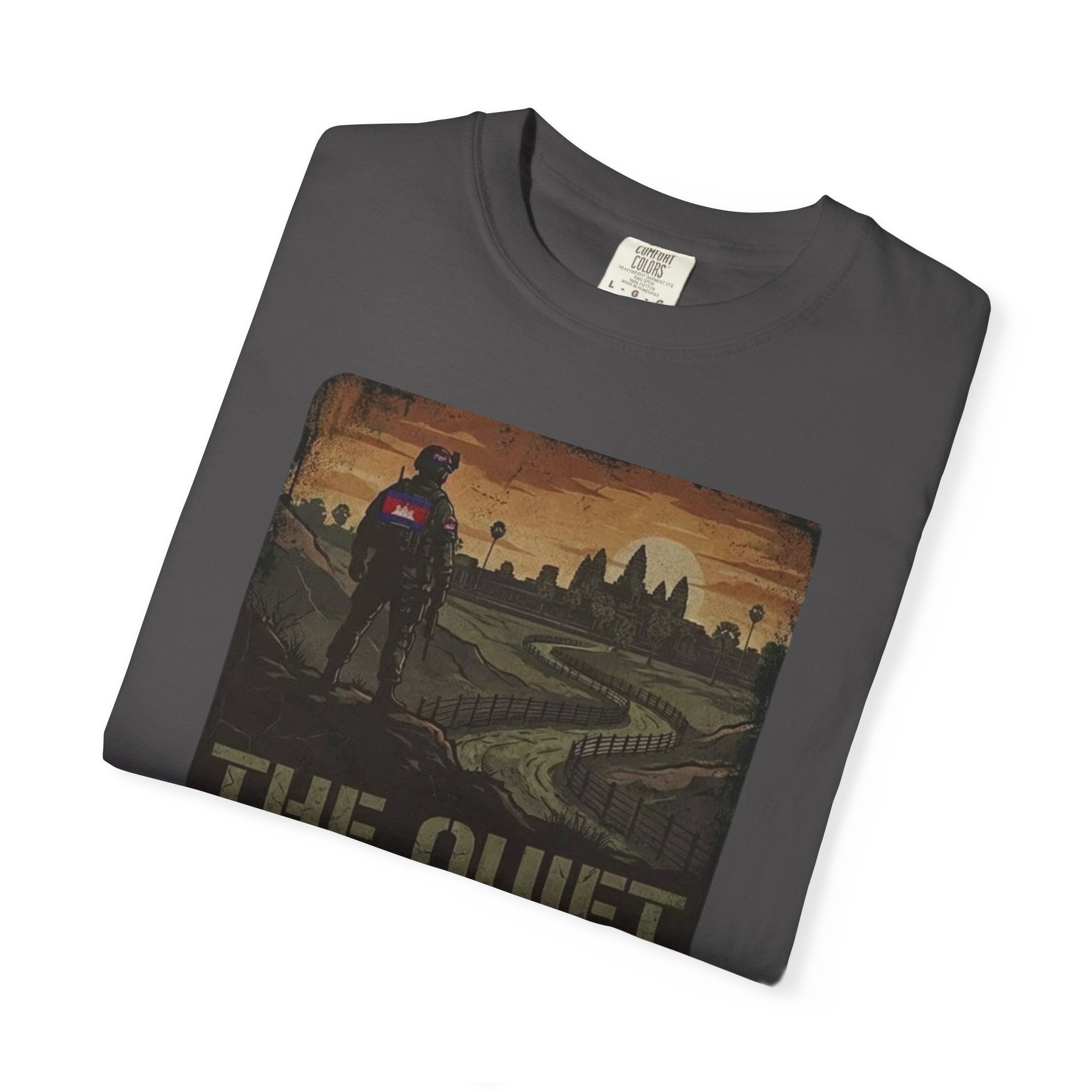 The Quiet Watch graphic T-Shirt | post-apocalyptic guard silhouette, city skyline