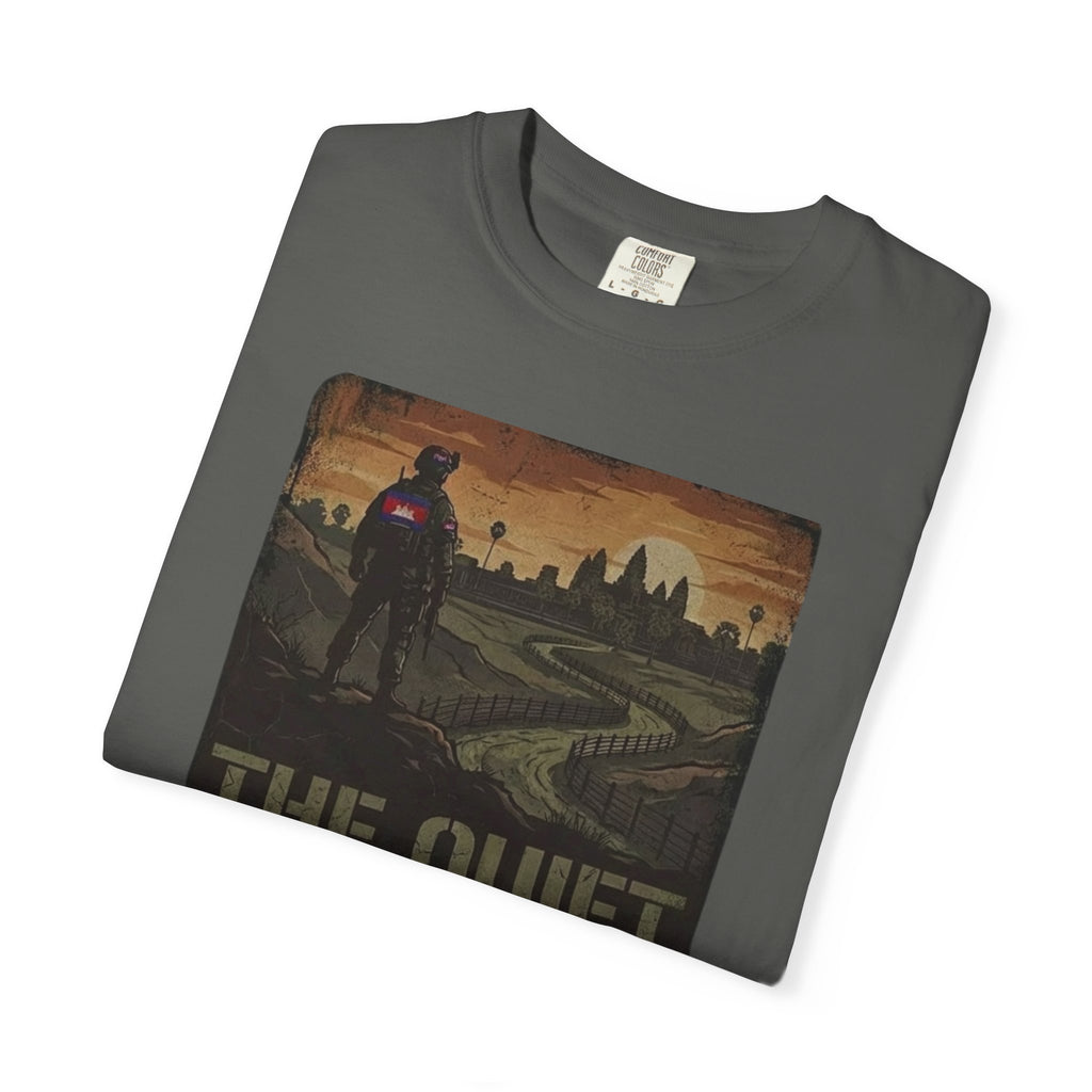 The Quiet Watch graphic T-Shirt | post-apocalyptic guard silhouette, city skyline