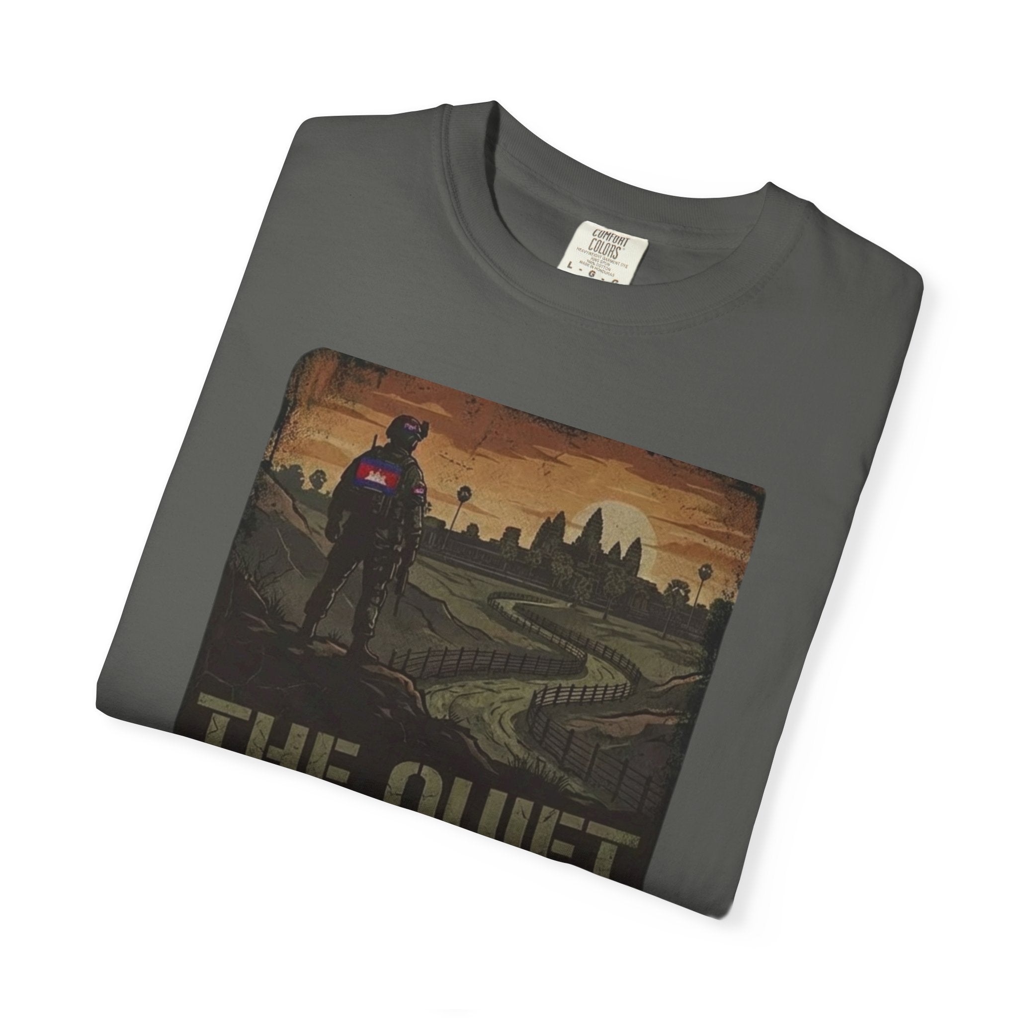 The Quiet Watch graphic T-Shirt | post-apocalyptic guard silhouette, city skyline