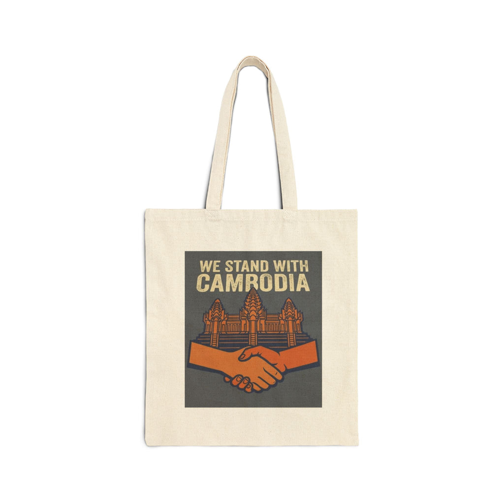 We Stand With Camrodia Tote Bag | Handshake, Temple Illustration, Solid Canvas